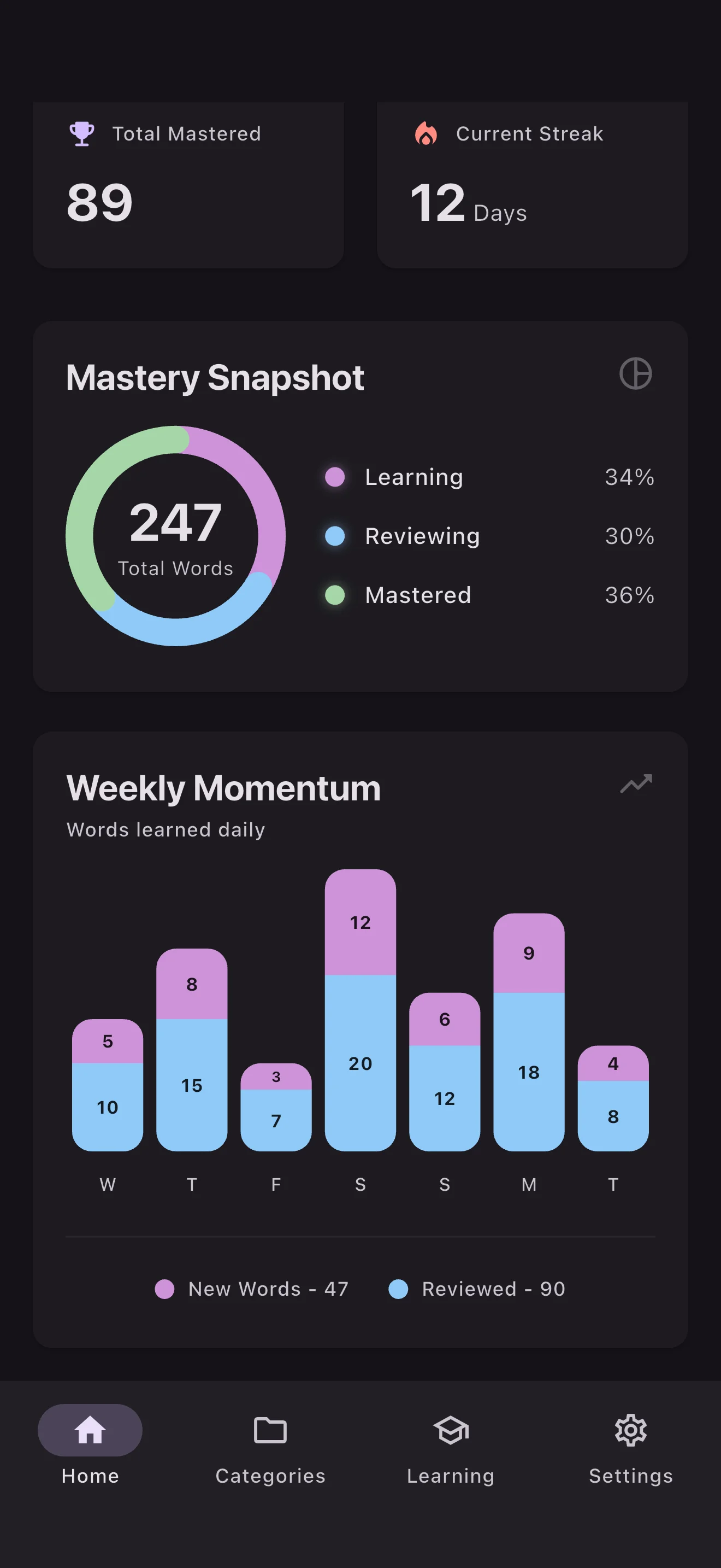 LexiMory Home Screen